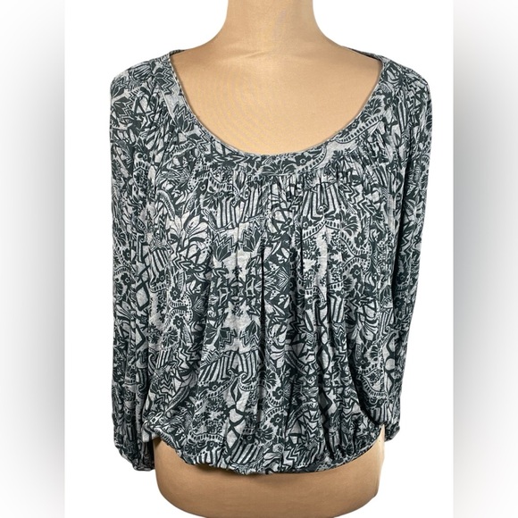 Free People Navy Printed Blouson Top, XS - Picture 2 of 12